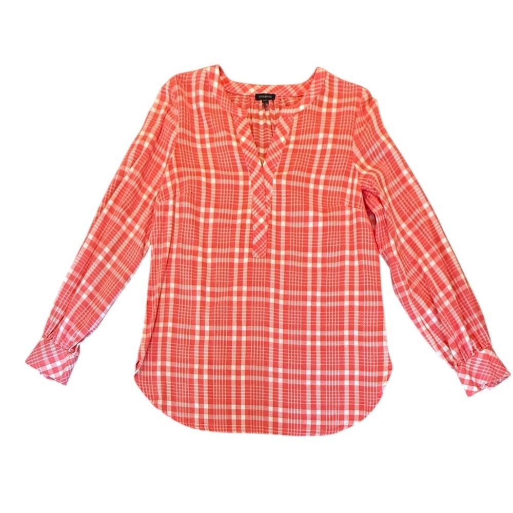 NWOT Talbots Women's Band Collar Red Plaid Tunic Blouse Size XS MSRP $79 - Picture 2 of 9